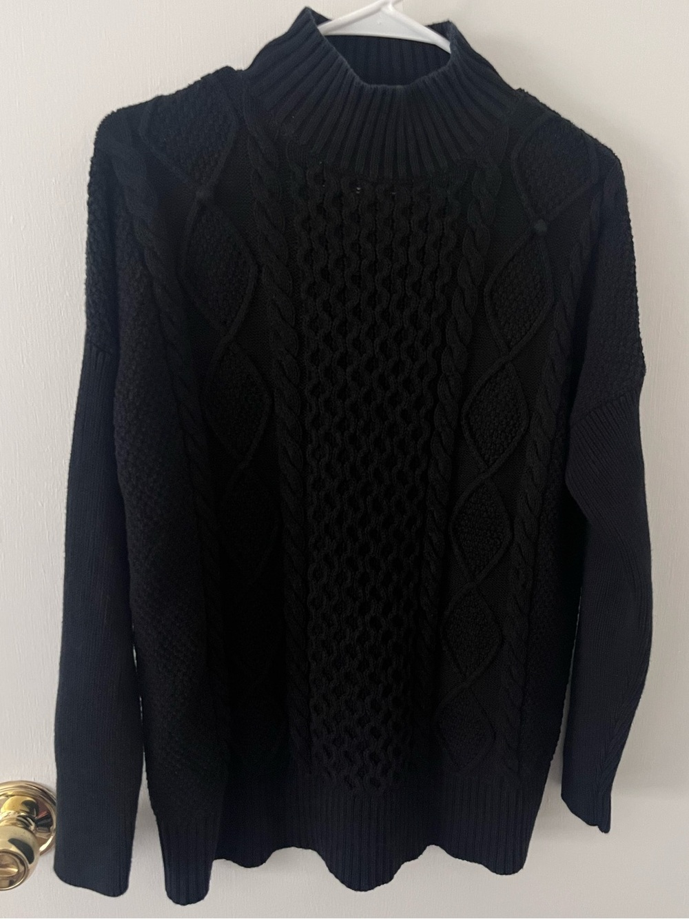 J. Crew Swingy Cable Knit Mockneck Sweater Black Chunky Size Small - Picture 2 of 13